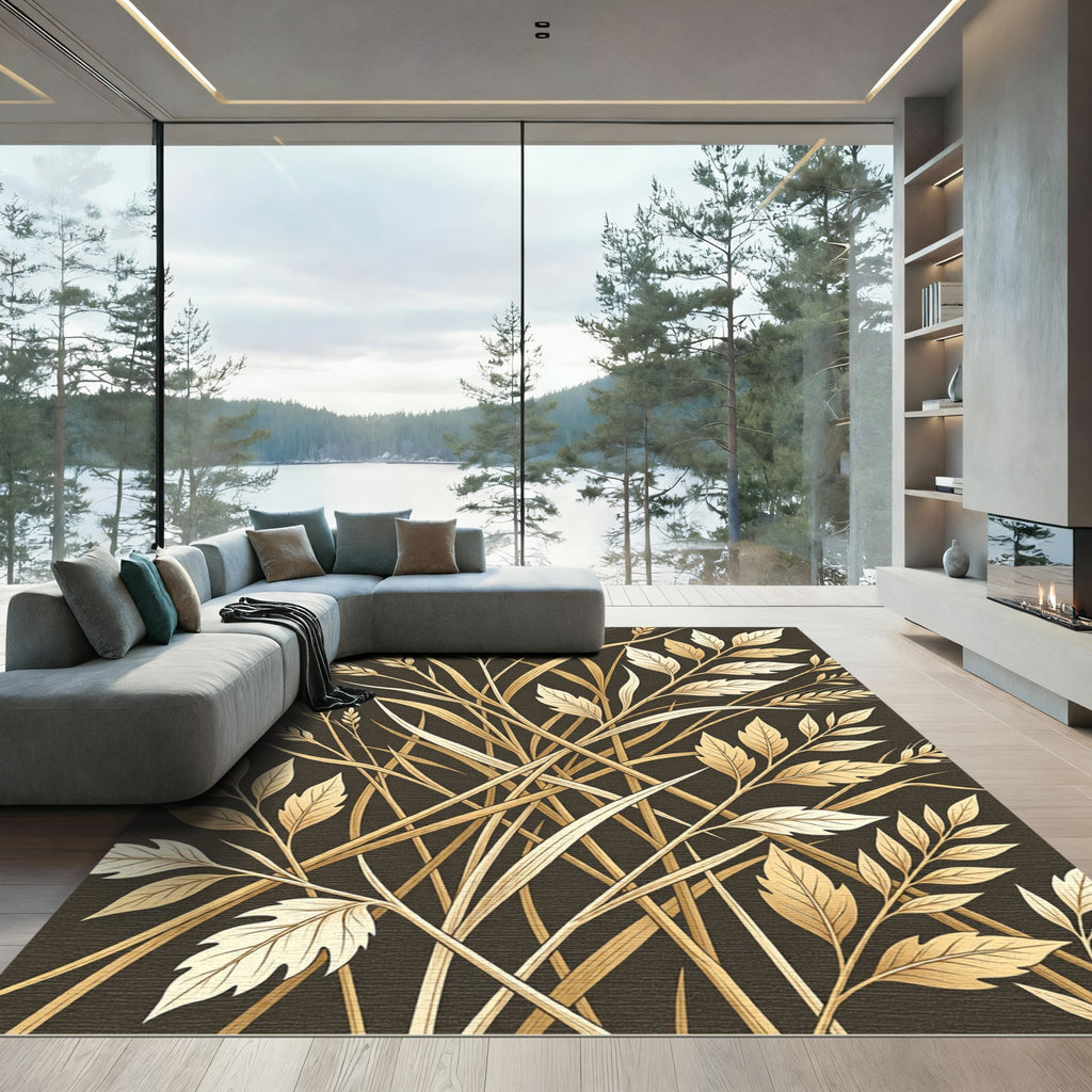 Golden Wheat and Leaf Array Rug