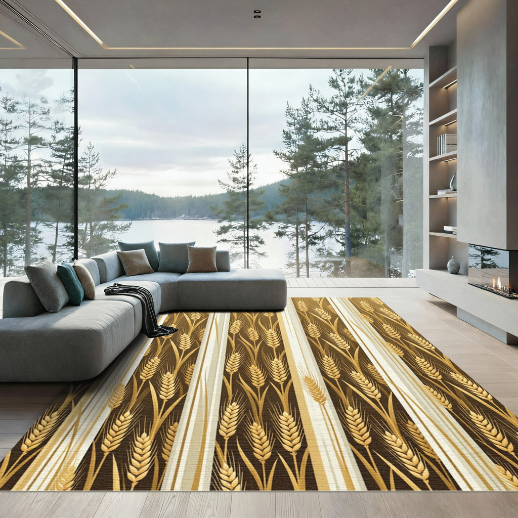 Golden Wheat Harvest Striped Rug
