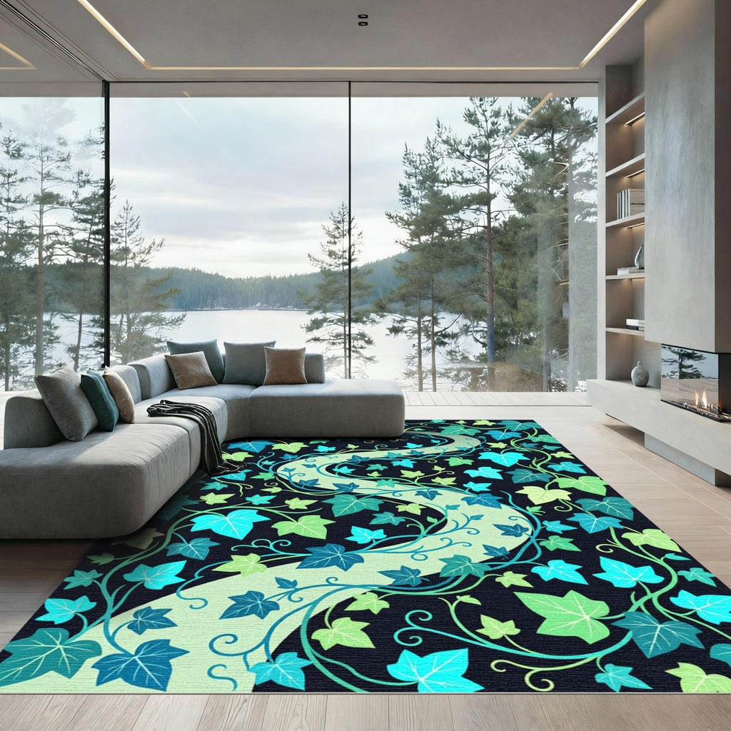 Lush Green Botanical Ivy Winding Path Rug