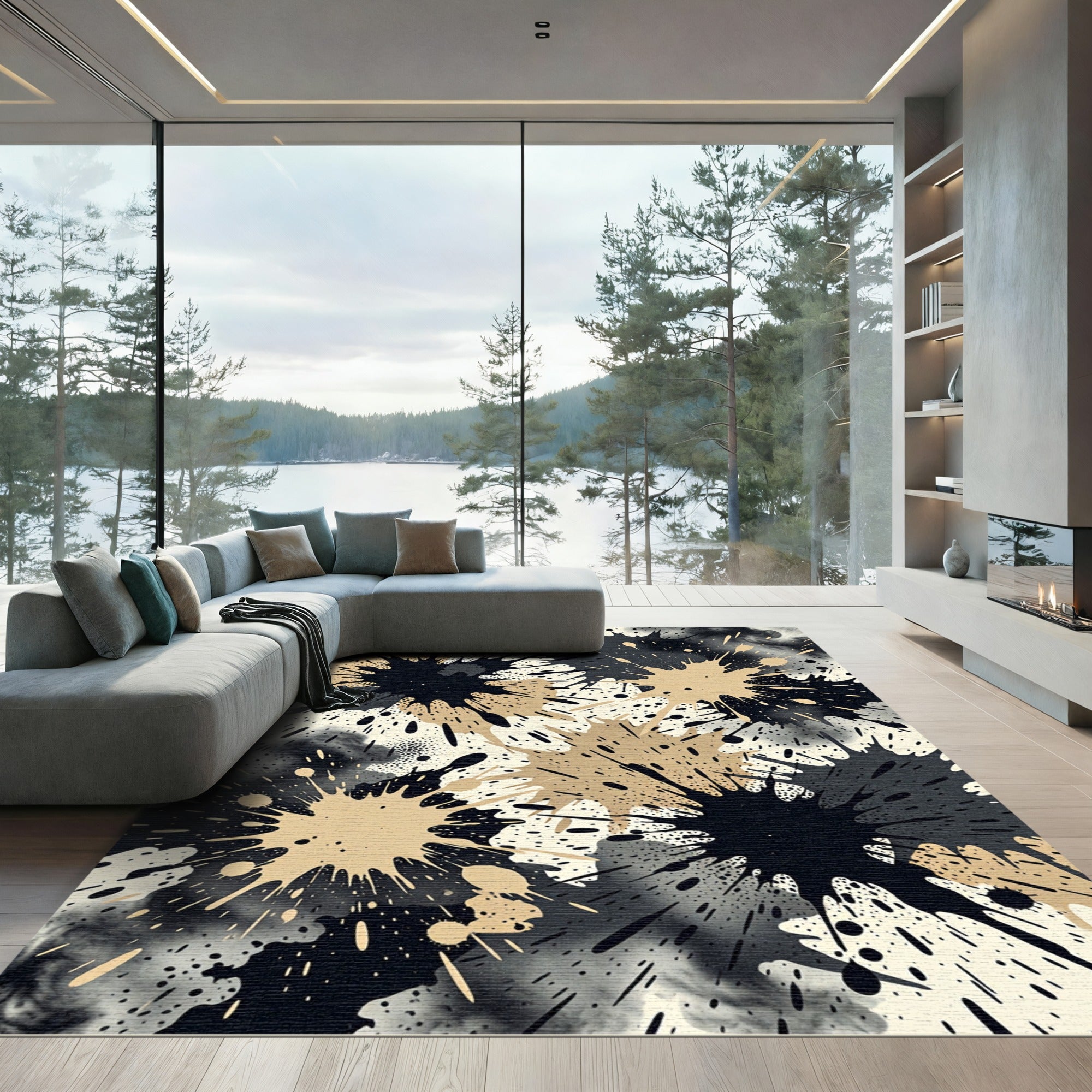 Abstract Sepia Splatterburst Background Rug