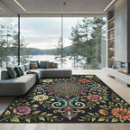 Floral Scroll Medallion Dark Garden Rug