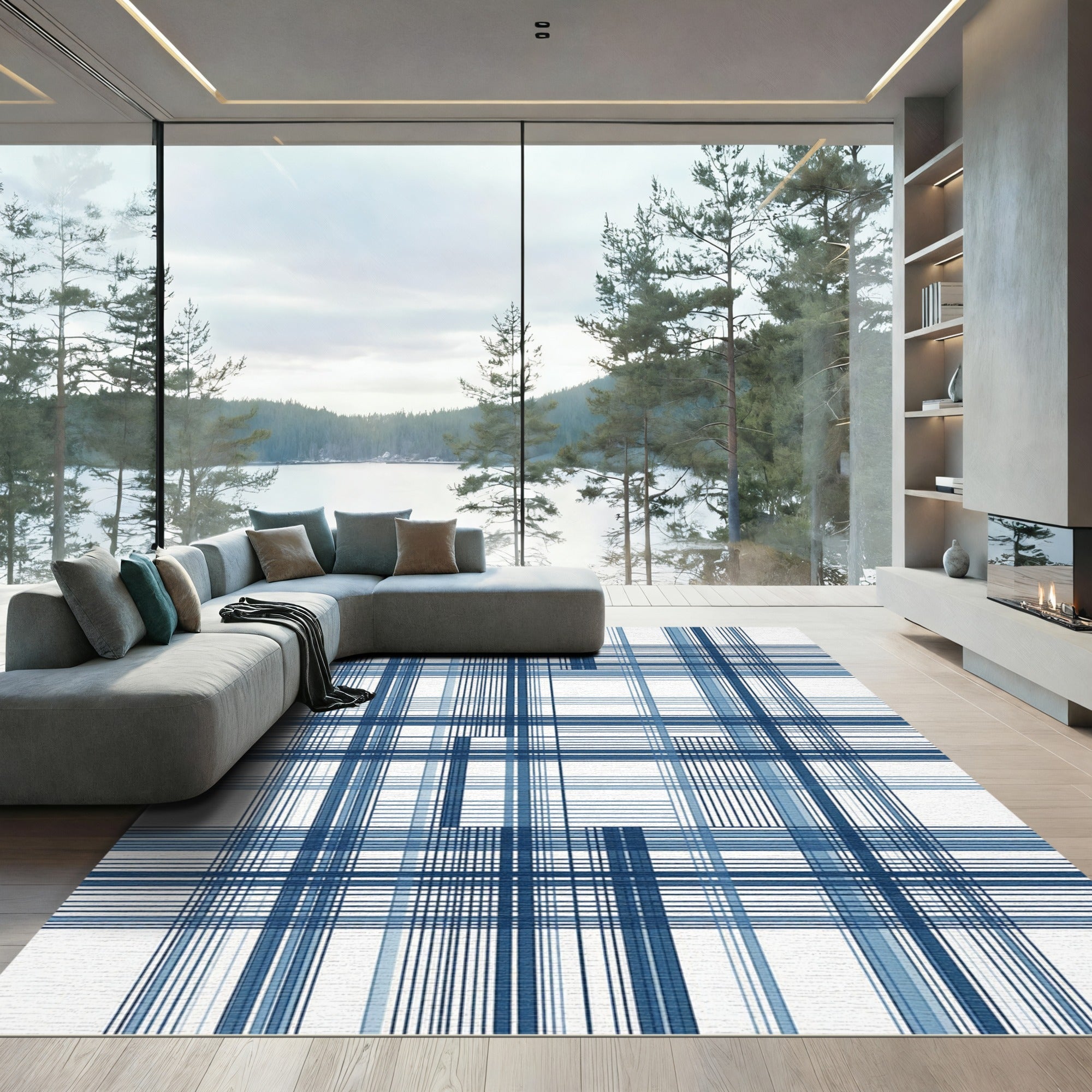 Indigo Blue Grid Intersection Rug