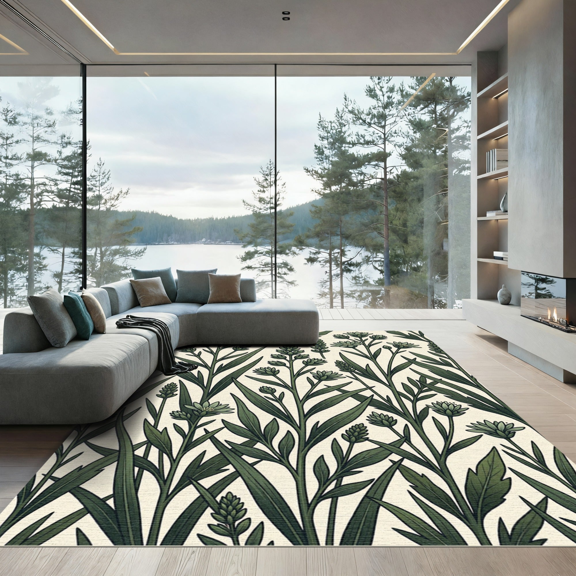 Dark Green Botanical Garden Rug