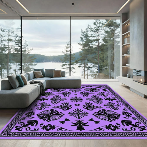 Amethyst Black Floral Filigree Assemblage Rug