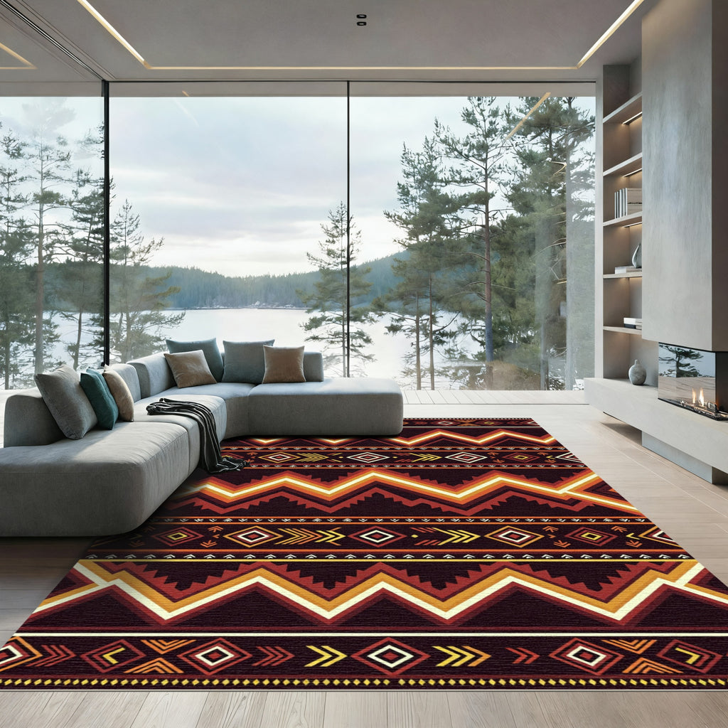 Geometric Aztec Zigzag Earth Tone Rug