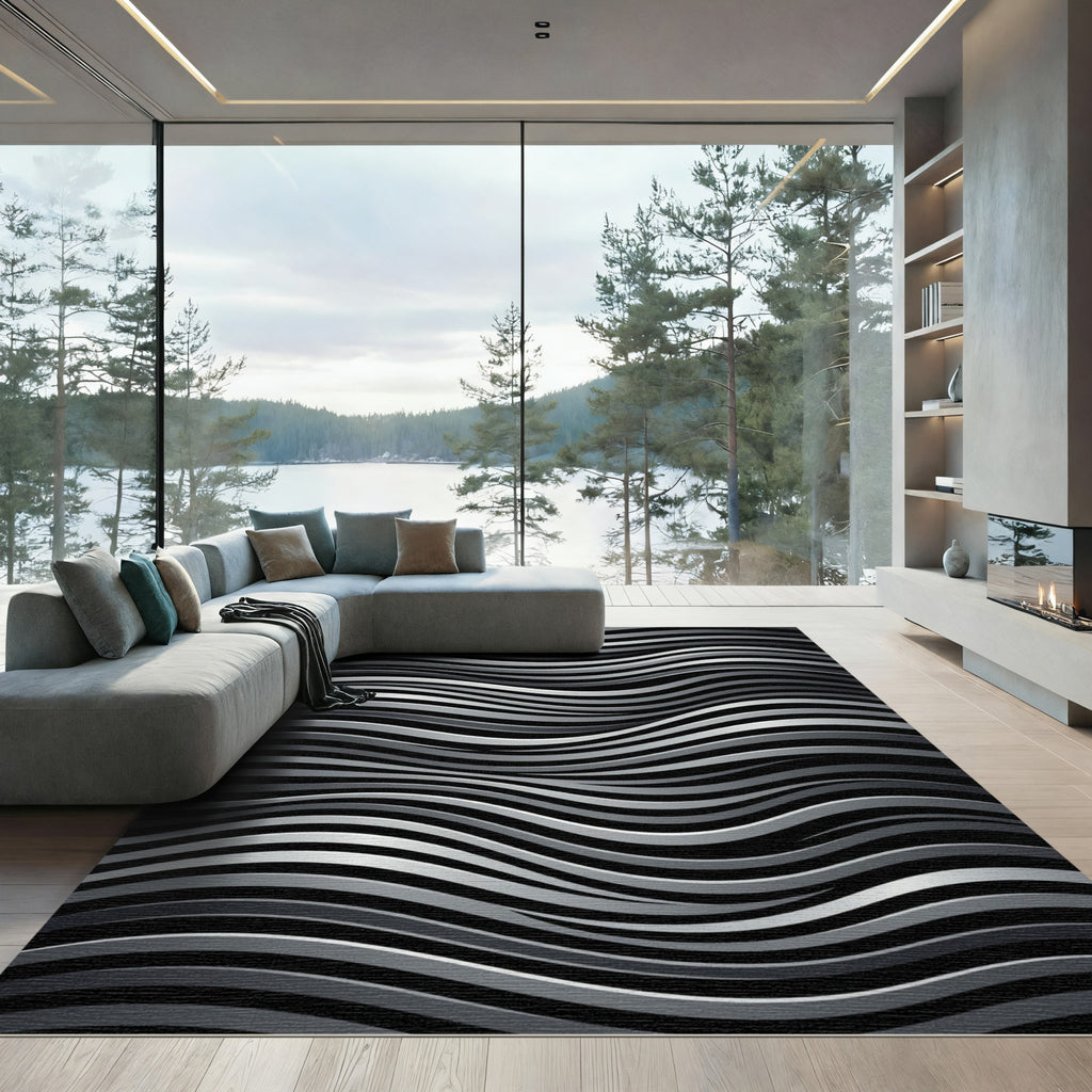 Monochromatic Silver Wave Curve Rug