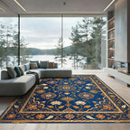 Royal Blue Floral Medallion Gold Accents Rug