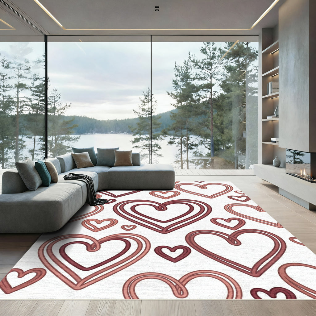 Romantic Multi Layered Red Heart Rug