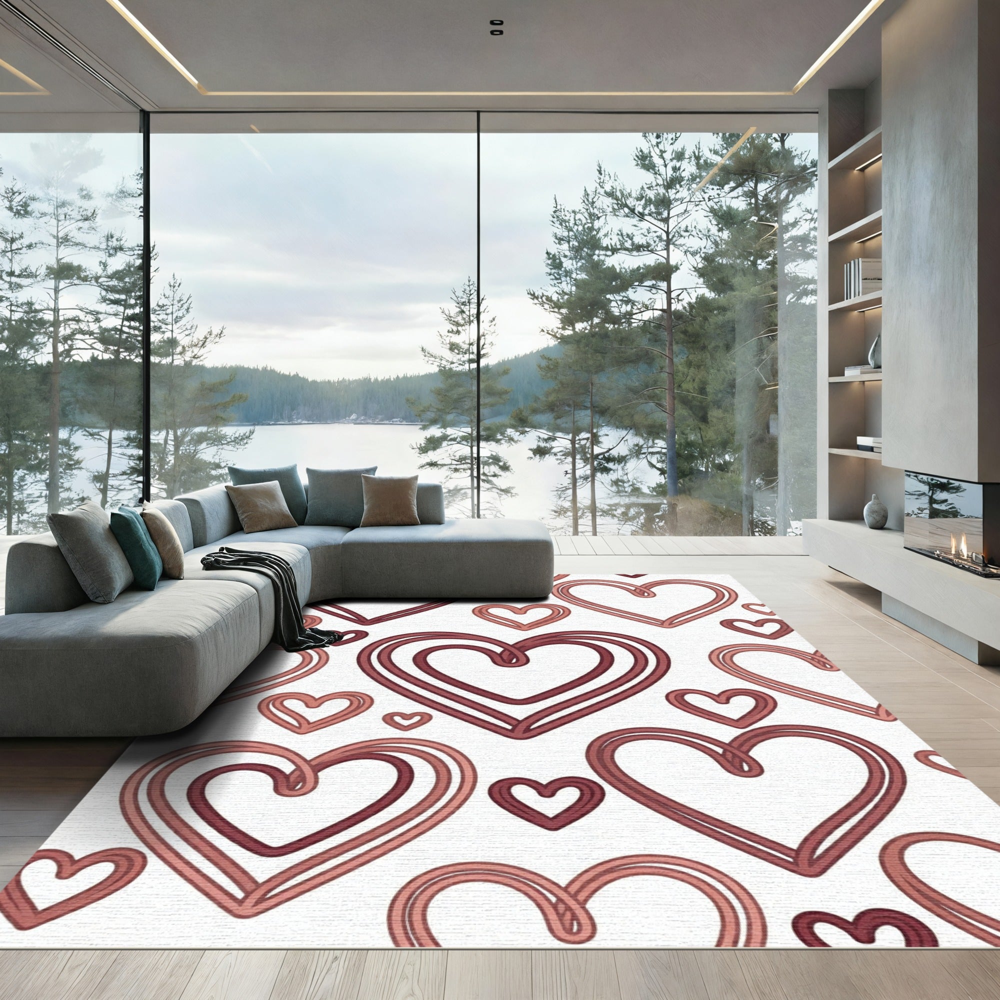 Romantic Multi Layered Red Heart Rug