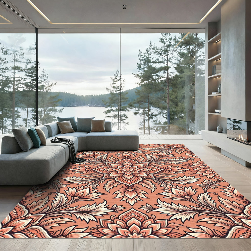 Coral Blooming Floral Medallion Rug