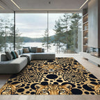 Golden Leopard Abstract Swirl Black Rug