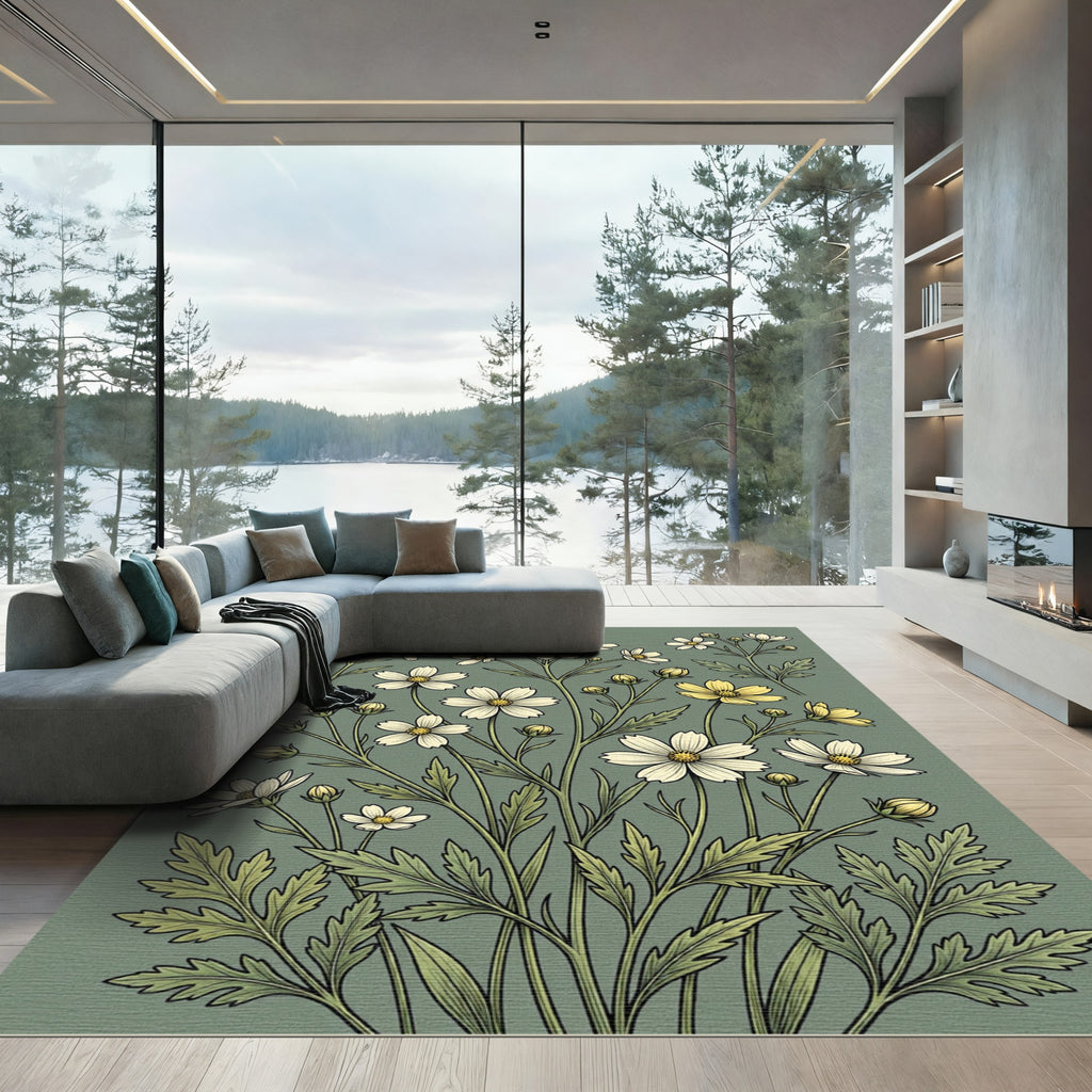 Cream White Yellow Flower Garden Rug
