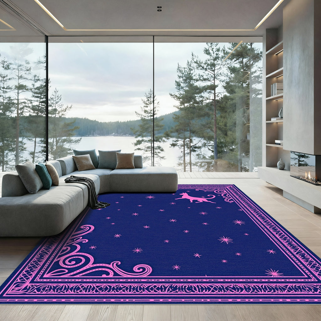 Pink Dog Starry Night Border Rug
