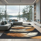 Golden Brown Feather Texture Layered Rug