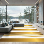 Contemporary Gold and White Abstract Stripe Rug