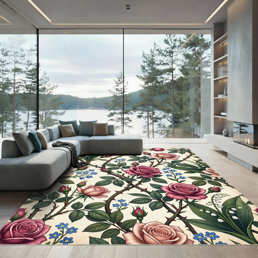 Vintage Romantic Rose and Lily Garden Rug