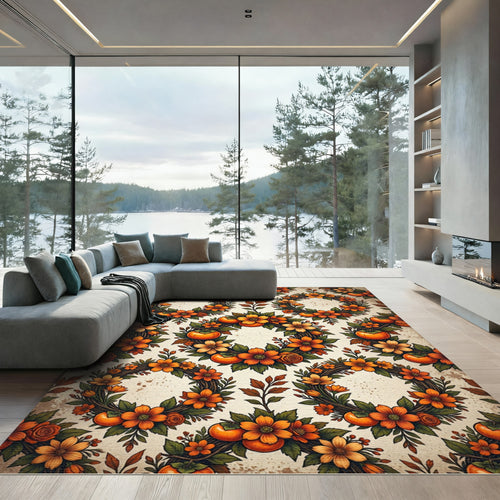 Autumn Wreath Floral Persimmon Harvest Art Rug