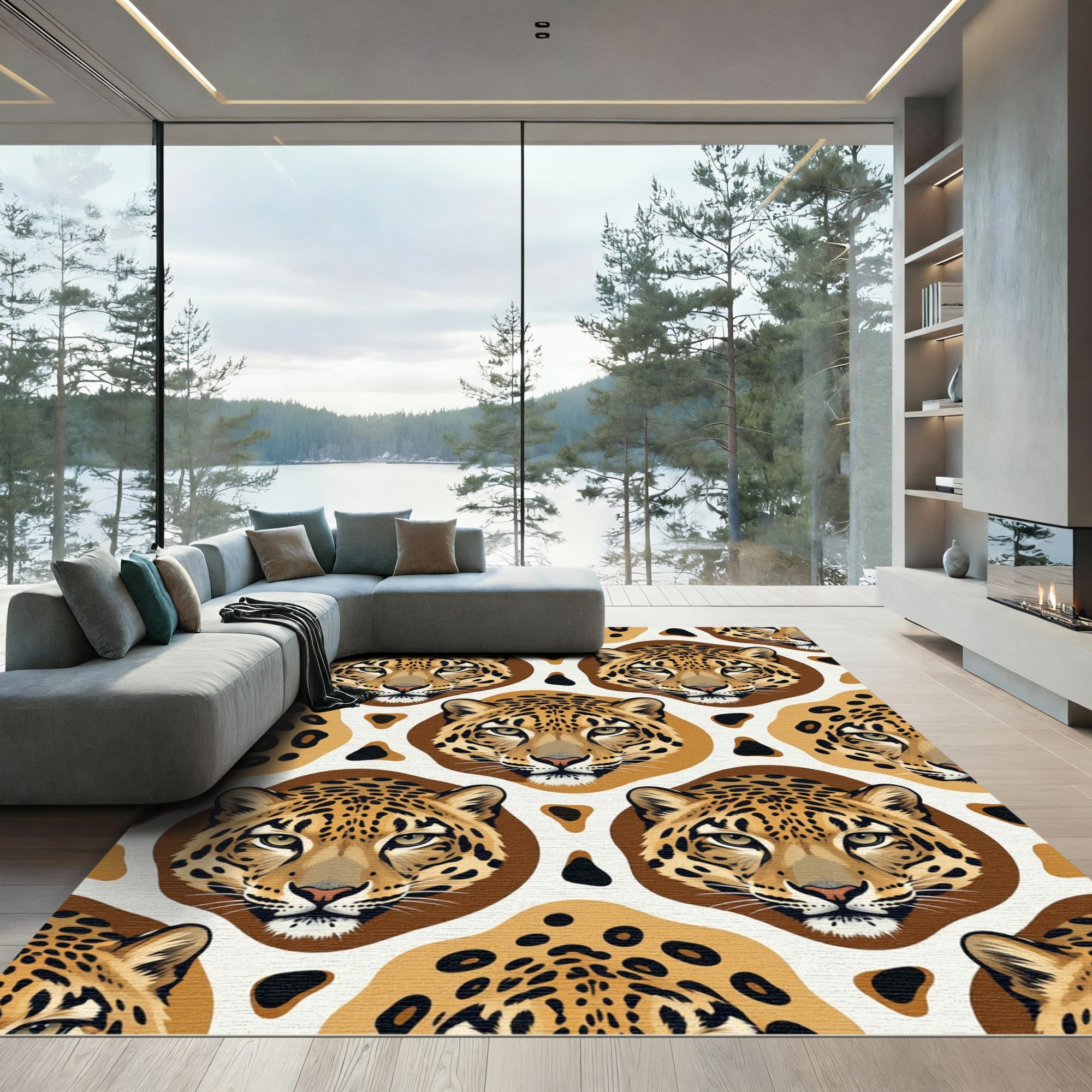 Majestic Leopard Portrait Golden Spotted Texture Rug