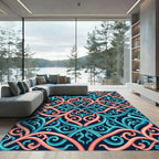 Intertwined Coral and Teal Scrollwork Rug
