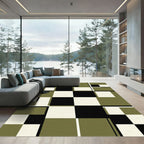 Modern Olive Matte Black Geometric Grid Rug