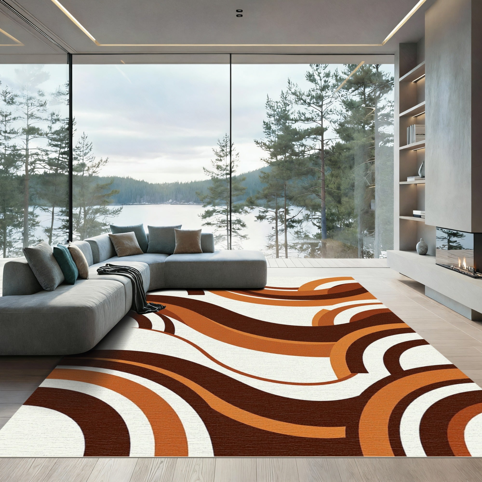 Abstract Copper Caramel Swirl Rug