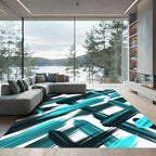 Turquoise Teal Abstract Brush Strokes Rug