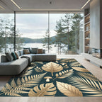Golden Tropical Leaves and Mushrooms Rug