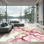 Crimson And Gold Swirling Ink Rug