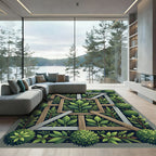 Lush Emerald Botanical Frame Rug