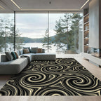 Black Cream Swirling Marble Lines Rug