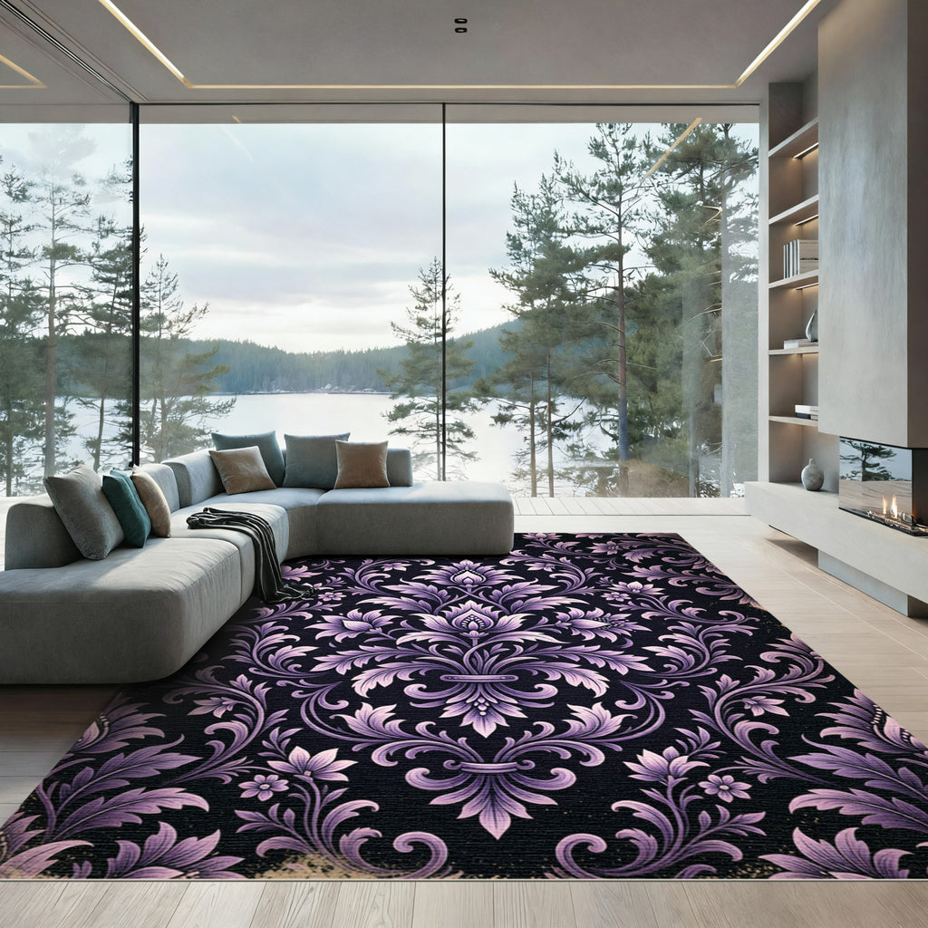 Elegant Orchid Purple Victorian Damask Rug