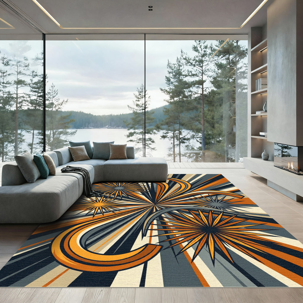 Vibrant Retro Starburst Mid-Century Abstract Rug