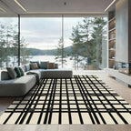 Minimalist Black Grid Geometric Linear Rug