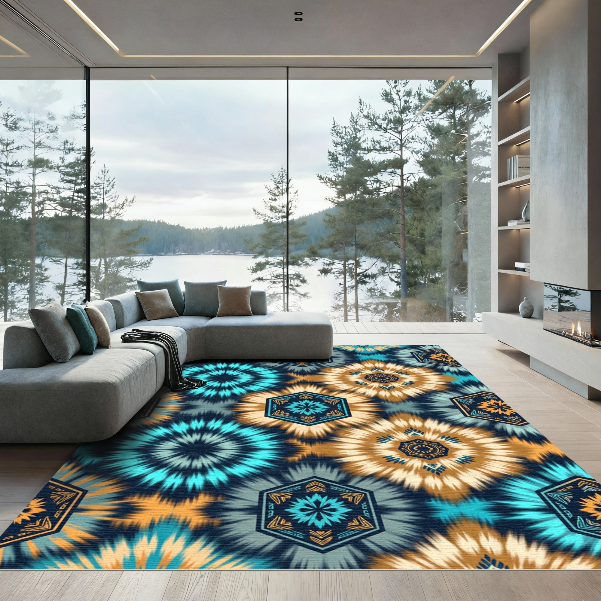 Tie Dye Hexagonal Sunburst Rug