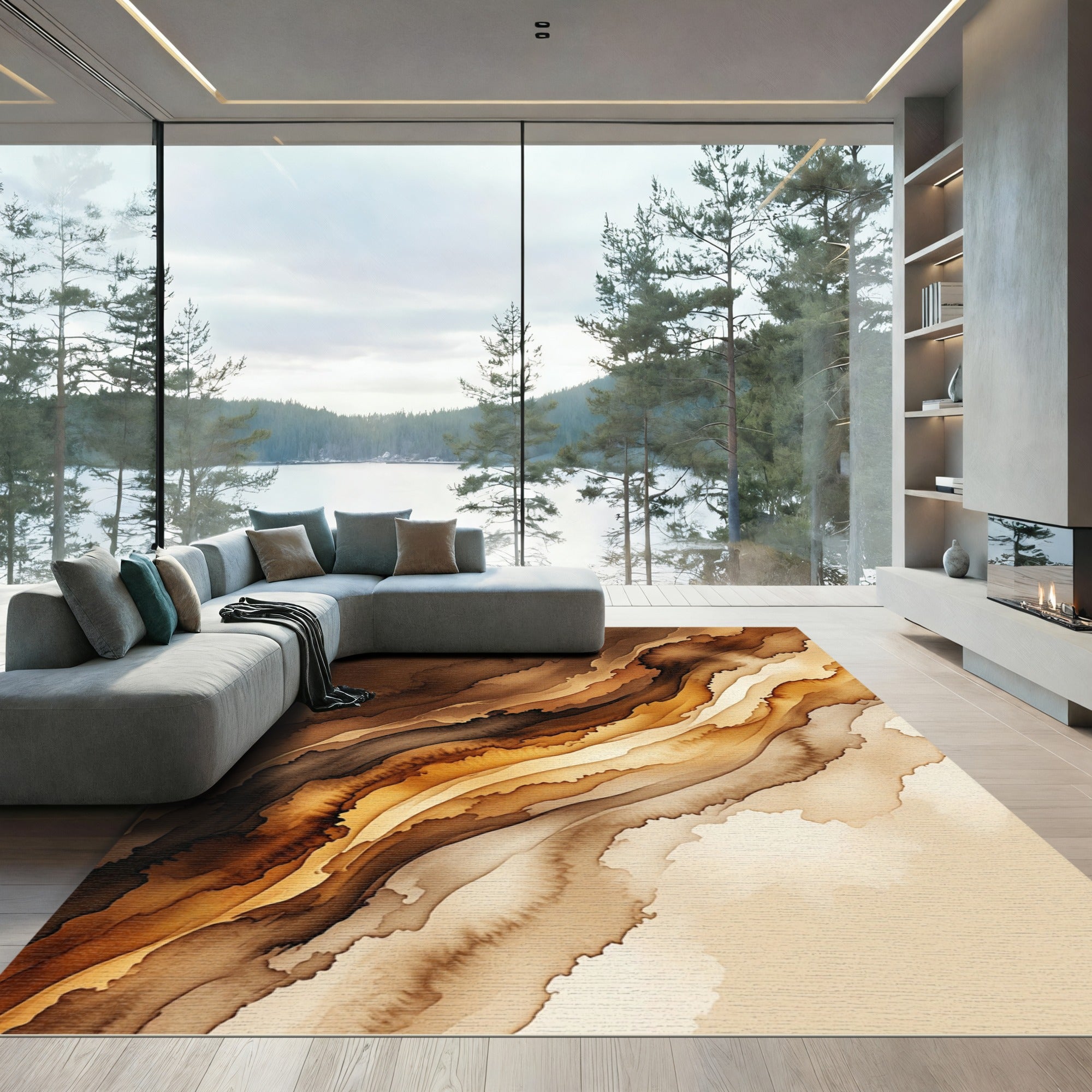 Earthy Waves Watercolor Flow Rug