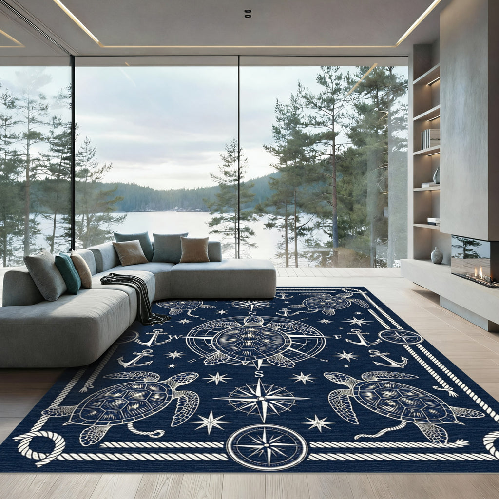 Nautical Sea Turtle Compass Marine Rug