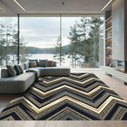 Elegant Black Gold Geometric Chevron Rug