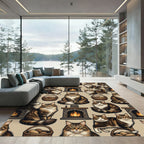 Cozy Tabby Cat Fireside Scene Rug