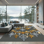 Elegant Metallic Silver Gold Winter Ornament Rug