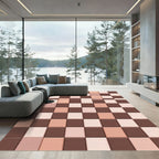 Brown Peach Tonal Block Check Rug