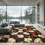 Textured Ochre Cracked Earth Geometric Checkerboard Rug