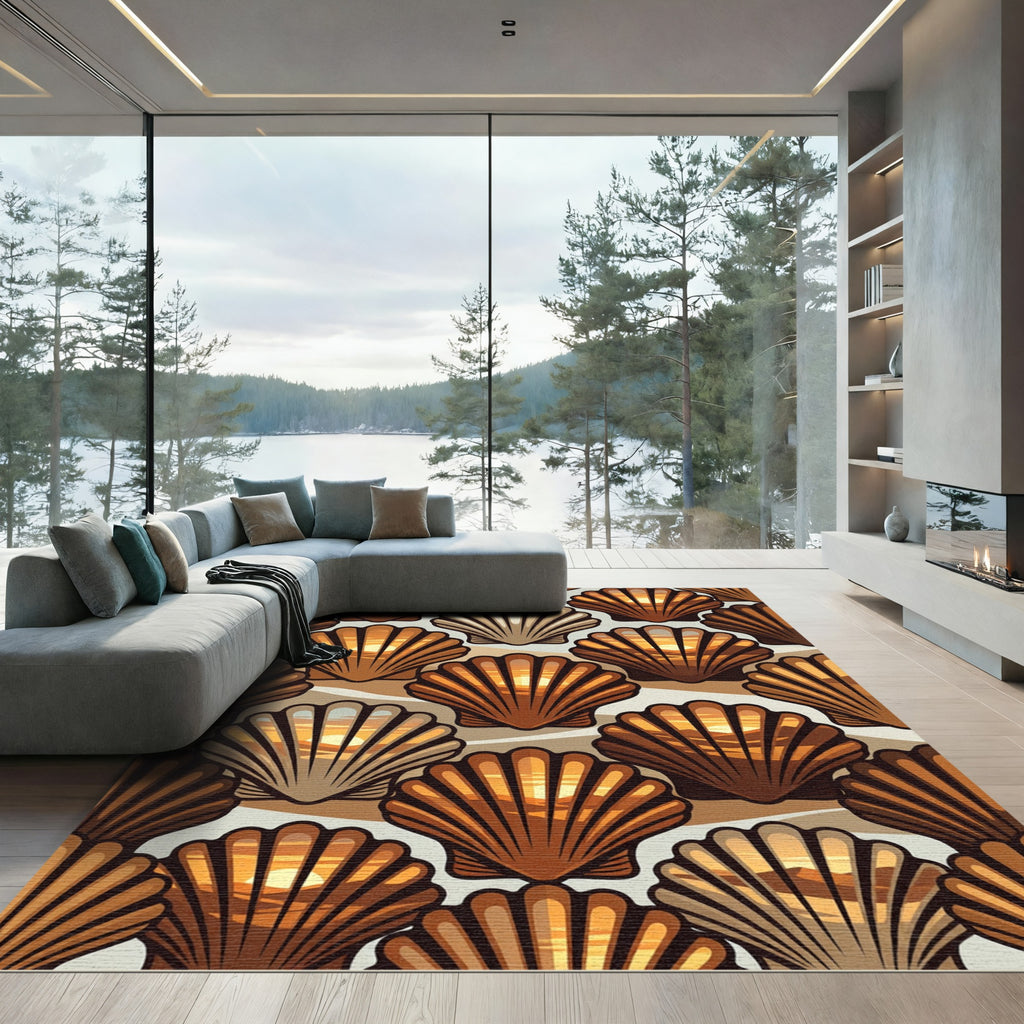Coastal Seashell Sunset Landscape Rug