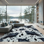 Gothic Raven Ink Splatter Black White Rug