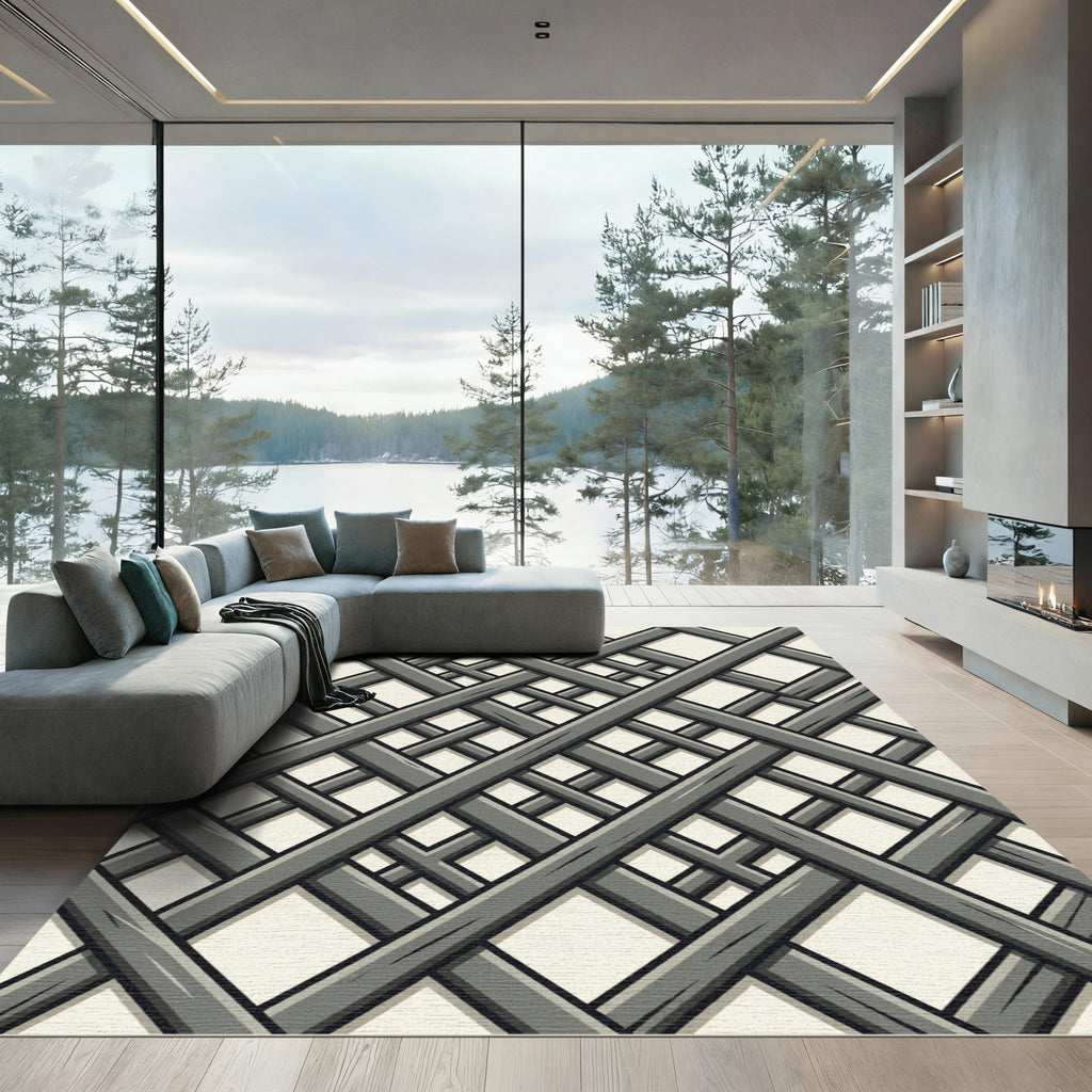 Gray Intersecting Wood Lattice Rug