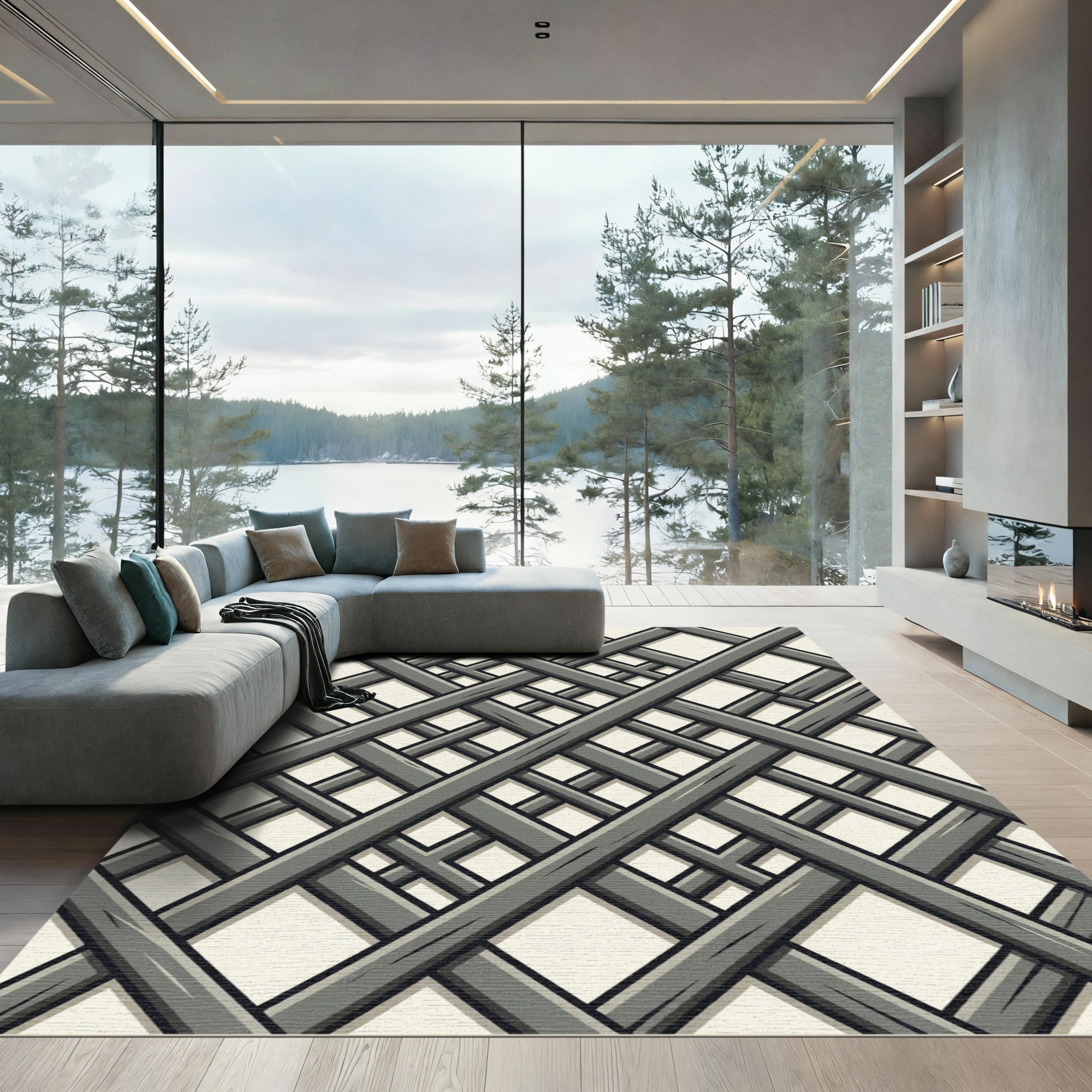 Gray Intersecting Wood Lattice Rug