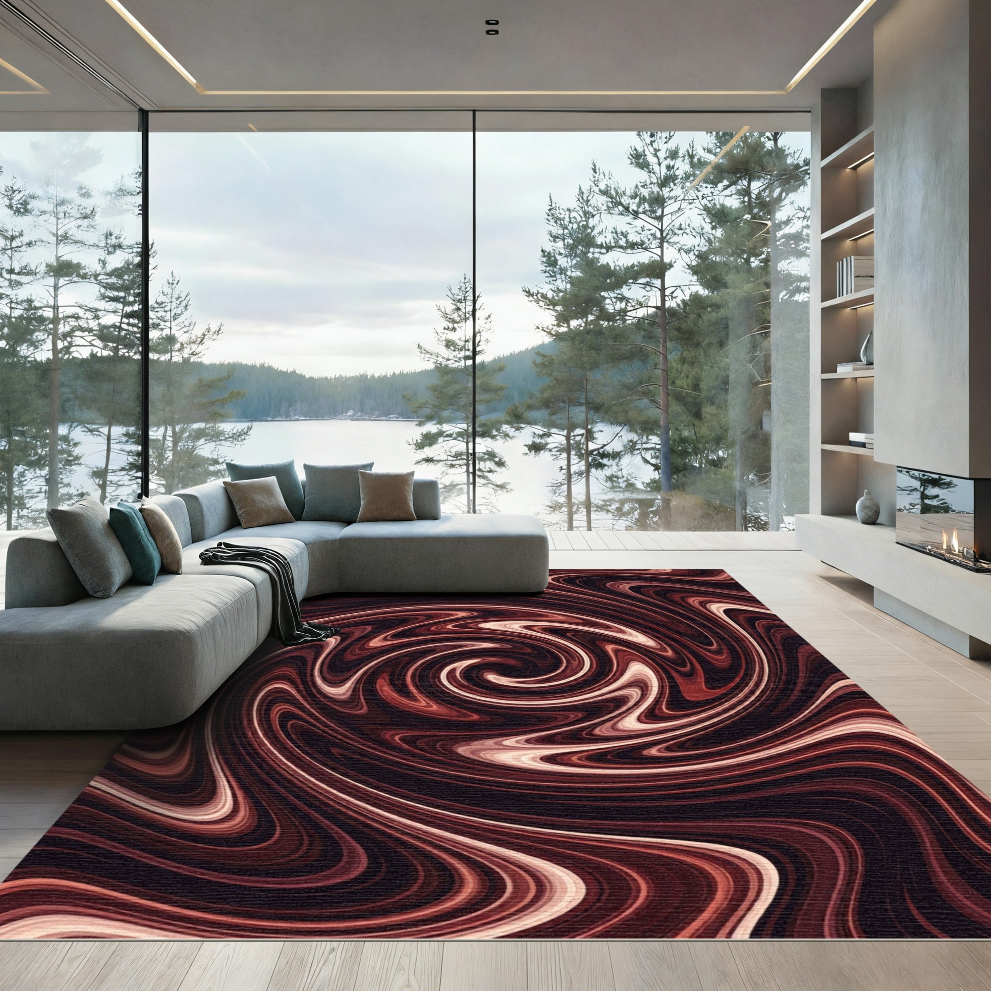 Abstract Espresso Swirl Chocolate Flow Rug