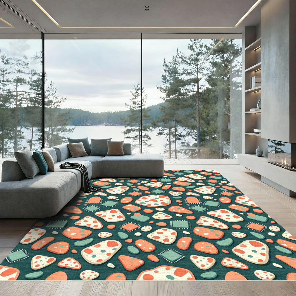 Retro Teal Tech Circuit Abstract Art Rug