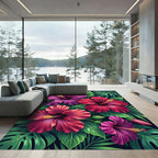 Vibrant Magenta Red Hibiscus Foliage Rug