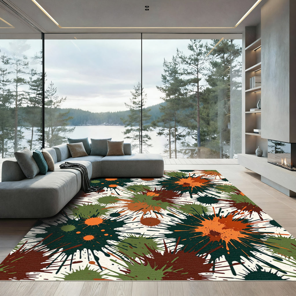 Bold Splatter Paint Abstract Composition Rug