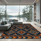Bold Orange Gray Tribal Diamond Rug